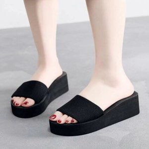LAST PAIR 8.5-38 Open Toe Wedge Mules Sandal black